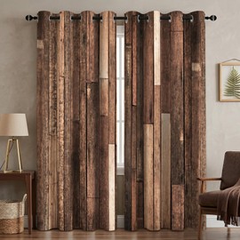 iTapnoom Rustic Wooden Brown Blackout Curtains, Retro Farmhouse Wood Board Door Living Room Bedroom Decor Thermal Curtain Darkening Grommet Window Drapes Treatments, 2 Panels 52x84 Inch