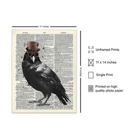 Edgar Allan Poe Gothic Steampunk Raven Wall Art LARGE 11x14 - Renaissance Hipster Dictionary Print for Gothic Home Decor - Spooky Gothic Living Room Accessories - Hipster Gift for Men, Women - Vintage