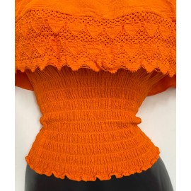 Handmade Peru BOHO GYPSY PEASANT BLOUSE HIPPIE Beach Peruvian TOP Orange POB