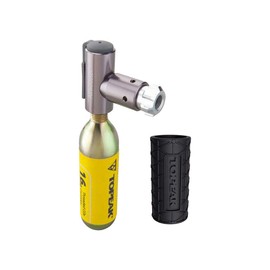 Topeak Air Booster CO2 Bike Tire Inflator Head CO2 Cartridge & Protective Sleeve, Black, Silver, 4.4 x 3.7 x 1.5 cm / 1.7” x 1.4” x 0.6” (inflator) 5.9 x ø2.8 cm / 2.3” x ø1.1” (Sleeve)