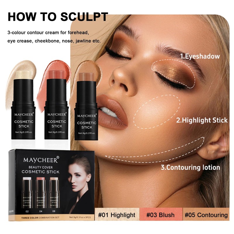 Face Makeup Stick, Makeup Highlighter & Blush Stick, Contour Pen,