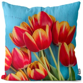VOID Red Tulips Summer Cushion Cover Sofa Cushion Decorative Outdoor Cushion Decorative Cushion Cover Size: 50 x 50 cm
