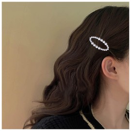 Xduargs Boho Pearl Circle Hair Clip French Circle Pearl Hairpin Clip Barrette Vintage Hollow Circle Hair Clip Minimalist Pearl Hairpin Clip Accessories for Women Headpiece (Silver)