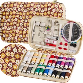 Floral Pattern Sewing Kit, Printing Portable Travel Sewing Project Kits with Zipper Sewing Set Case, 130 PCS Professional Sewing Supplies for Beginner,Home,Emergency,DIY Gift