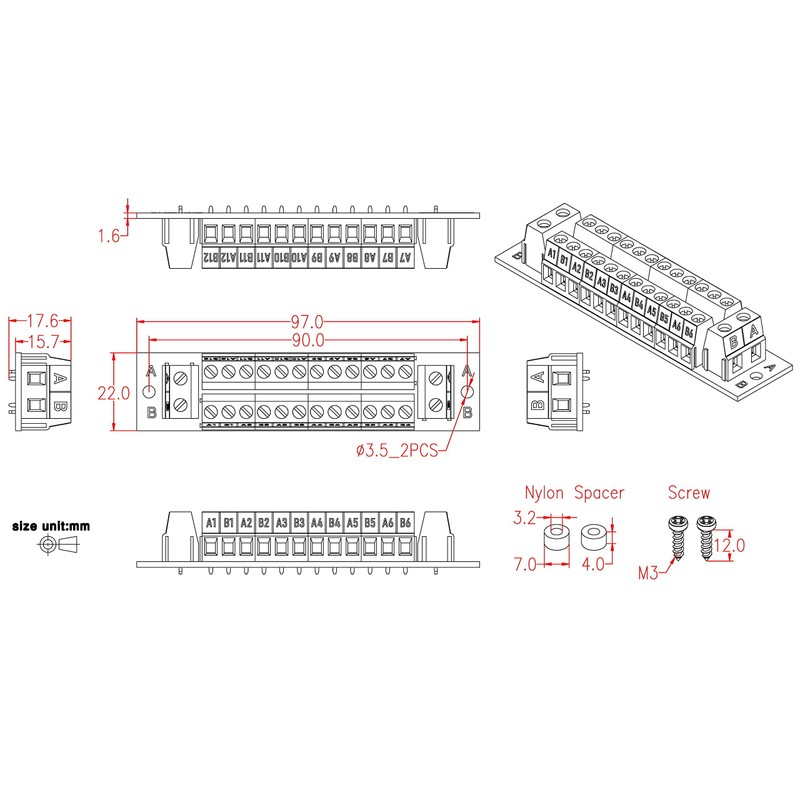 OONO 16 Amp 2x12 Position Terminal Block Distribution Module for