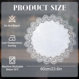 URROMA Linen Round Doily,24 * 24in White Table Cover with Lace Trim, Coffee Table Topper Tablecloth for Dining Room Kitchen Wedding Decor (60 * 60cm)
