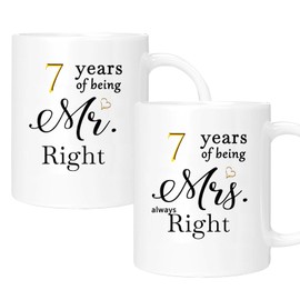 ERYUWOZA 7 Year Anniversary Coffee Mugs Set of 2, 7th Anniversary Wedding Gifts for Wife Husband Parents Couple Grandparents, 7 Year Anniversary Engagement Gifts Cups, 11oz