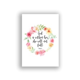 God Is Within Her She Will Not Fall, Christian Wall Art Decor, Little Girl Prints Girls A4 UNFRAMED, Crafty Cow Design