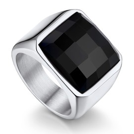 Bandmax Stainless Steel Chunky Signet Rings for Men Black Onyx Band Ring Classic Cocktail Ring Thumb Ring Mens Fashion Ring Jewelry Size 13