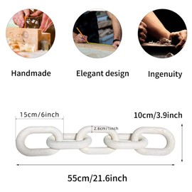 Wood Chain Link Decor, Shelf Decor Accents 5 Link Chain Boho Pine Wood Carved Modern Home Decor，for Farmhouse Living Room Bedroom Bookshelf Porch Coffee Table Decor (White)
