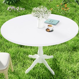 Moosfor Round Spandex Table Cloth, Elastic Fitted Waterproof Tablecloths for 25"-30" Tables, Stretch Washable Picnic Table Cover for Camping, Dining, Indoor and Outdoor, White