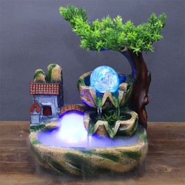 Small Bonsai Humidifier Mini Tabletop Waterfall Fountain with LED Color Night Light and Atomizer, Desktop Water Fountains Indoor Home Decor or Festival Birthday Surprise for Boys, 10 Inch