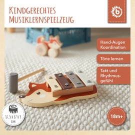 Bieco Mini Xylophone Baby Fox Children - Baby Toy Fox Baby Xylophone - Glockenspiel for Children from 1 Year - Baby Toy Forest Animals - Xylophone Wood - Glockenspiel Wood - Xylophone Baby 1 Year