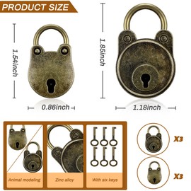 Hotop 6 Pieces Vintage Lock Antique Style Mini Archaize Padlocks Bronze Metal Key Lock Bear Frog Small Locks with Keys for Treasure Chest Notebook Wood Box Cabinet Suitcase Luggage