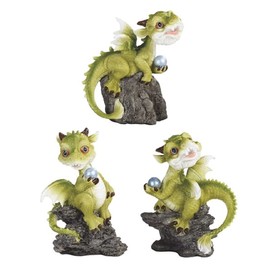 ICE ARMOR 3-Piece Cute Green Dragon Baby on Rock 4.75" H Figurine Set