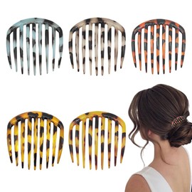5 PCS 9 Teeth French Twist Comb Set Non Slip French Hair Comb Slides Plastic Retro Celluloid Hair Brush for Women Updos Buns and Twists