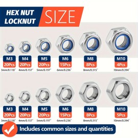 SANJODS 175pcs Metric Locknuts & Hex Nuts Assortment Kit, M3-M10, Stainless Steel Set