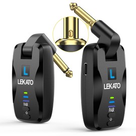 LEKATO 2.4Ghz Wireless Guitar System Exclusive Mute Plug for Electric Guitar Bass, Audio Wireless Guitar Transmitter and Receiver with 18 Channels Rechargeable Guitar Wireless System for Guitar