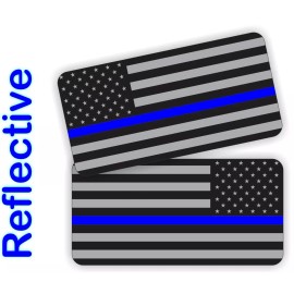 Unbranded/Generic REFLECTIVE Police Thin Blue Line American Flags Hard Hat Stickers / Vinyl Decals