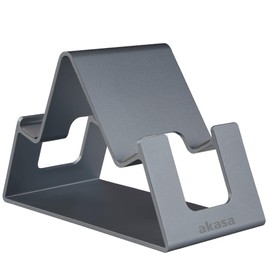 Akasa Aries Pico | Phone and Tablet Holder Stand | Multiple Angles | Aluminium | Large Window For Charging Cable | Anti-Slip | Grey | AK-NC061-GR
