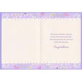 Designer Greetings Gold Lined Cross and Flowers 1st / First Communion Card for Granddaughter