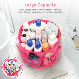 Mesh Shower Caddy Portable for College Dorm Room Essentials, Shower Tote Bag with Hanging Hook and Drawstring, Quick Dry Toiletry Bag with 6 Pockets for Bathroom, Swimming, Gym, Camping, Beach, Travel