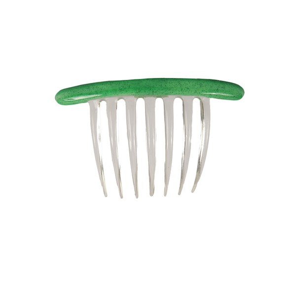Caravan French Decorated Twist Comb in Crystal, Green Enamel