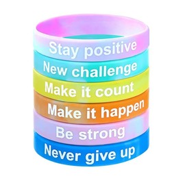 XAM Colourful Motivational Rubber Bracelet Inspirational Quote Silicone Wristbands Fun Stretch Bracelets Unisex Wristbands for Women Men Jewelry-A