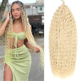 Mscat 30 Inch Ocean Wave 7 Pack Crochet Hair Extexsions Long Blonde Deep Wave Synthetic Hair Curly Braiding Hair for Black Women 613#