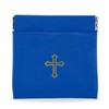 Squeeze-Top Faux Leather Rosary Pouch - Compact Blue Vinyl Case