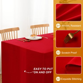 Hiasan Red Waterproof Fitted Tablecloths 1 Pack, 30 x 72 Inch Tear Resistance Rectangle Table Cloth for 6 Foot Tables, Polyester Table Cover for Trade Show, Craft Show, Banquet, Wedding, Parties