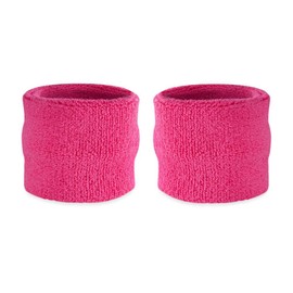 Suddora Kids Wrist Sweatband Also Available in Neon Colors - Athletic Cotton Terry Cloth Wristband for Sports (Pair) (Neon Pink)