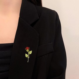 Peasimy Rose Flower Brooch Romantic Floral Lapel Pin for Women Valentine Day Jewelry for Blazer, Shawl, Bag (Red)