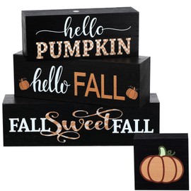 Yousoontic 4 Pcs Fall Wooden Table Tiered Tray Decor with Embedded Magnets Large Fall Table Centerpiece Signs Rustic Autumn Pumpkin Blocks for Home Desk Office Decor, 6.89 x 7.88 x 1.57 Inches