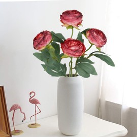 INSUNSIX Peonies Artificial Flowers,6PCS Vintage Fake Red Flowers 19.7" Silk Flowers with Stems for Wedding Bridal Bouquet Home Party Office Decoration(Red)