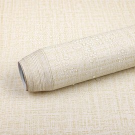 TANONE Cream Linen Wallpaper PVC Self-Adhesive Peel and Stick DIY Wallpaper Faux Imitation Cloth Vinyl Film Wall Sticker Solid Color Decorate Furniture Bedroom (15.8 in X 197 in)