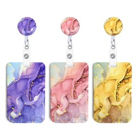 3Pcs Heavy Duty Badge Holder with Retractable Reel, Marble Badge Holder with Clip Badge Reels Retractable Heavy Duty,ID Holder for School Nurse Office 1