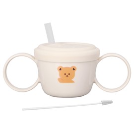 Baby Learning Drinking Cup 200mL Cartoon Animal Print Silicone Training Cup Binaural Straw Sippy Cup Baby Cup for Milk Little Bear