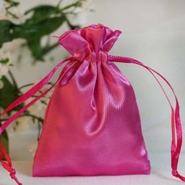 TABLECLOTHSFACTORY 60PCS Fushia Satin Gift Bag Drawstring Pouch Wedding Favors Bridal Shower Jewelry Bags - 3"x4"