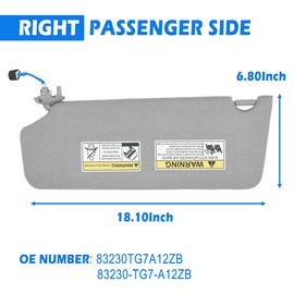 Sun Visor Passenger Right Side Compatible with Honda Pilot 2017 2018 2019 2020 2021 Honda Ridgeline 2018-2020 Sunshade Number 83230-TG7-A12ZB Color: Gray