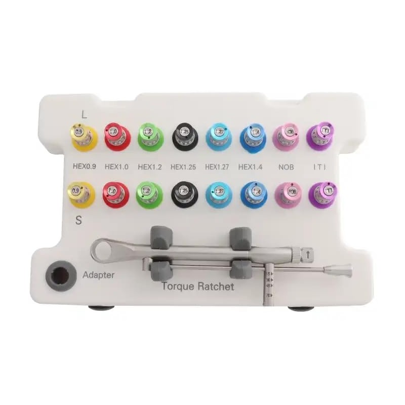DenFactory US Stock Universal Implant Torque Wrench Ratchet Set, 16-Piece