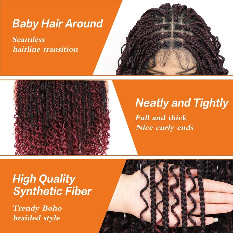 Boho Knotless Braided Wigs Double Full Lace with Baby Hair