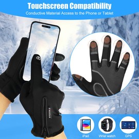 flintronic Winter Warm Gloves, Anti-slip Touchscreen Thermal Gloves, Windproof Waterproof Cycling Gloves, Adjustable Winter Gloves for Men Women Outdoor Running Driving Cycling Skiing Climbing (L)