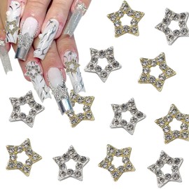 18Pcs Alloy Star Nail Charms 3D Stars Nail Gems for Acrylic Nail Gold Silver Hollow-Carved Stars Design Nail Jewels Metallic Star Charms Nail Rhinestones Accessories for Women Girls DIY Nail Supplies