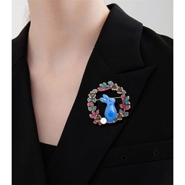 Rhinestone Flower Rabbit Brooch for Women Girls Fashion Cute Enamel Crystal Flowers Wreath Shell Pearl Animal Brooches Lapel Pins Dainty Easter Christmas Festival Decoration Jewelry Gift