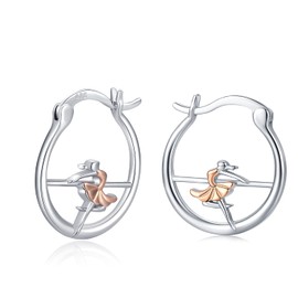 Hypoallergenic Dance Earrings 925 Sterling Silver Ballerina Huggie Hoop Earrings for Sensitive Ears Ballet Dancer Gifts for Women Daughter