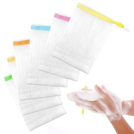 6PCS Soap Bags for Shower, Handmade Bubble Mesh Soap Bag Exfoliating Soap Saver Pouch Net Shampoo Bar Bag Soap Sleeves with Drawstring Body Facial Cleaning Tool for Bath & Shower(Assorted Colors)