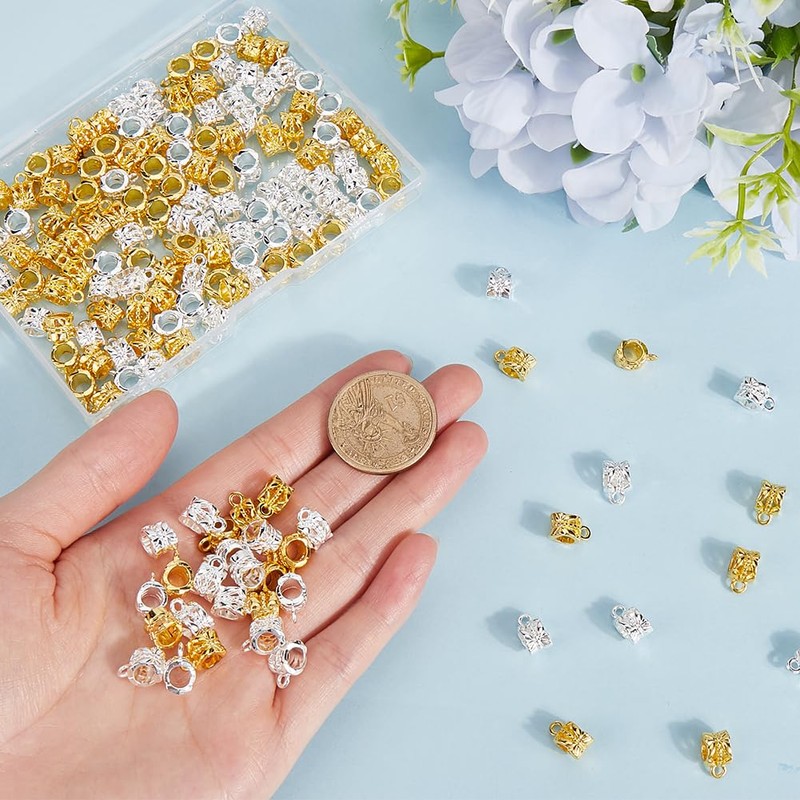 SOFPLATE 1 Box 160Pcs Gold Bail Spacer Bead Silver Tube