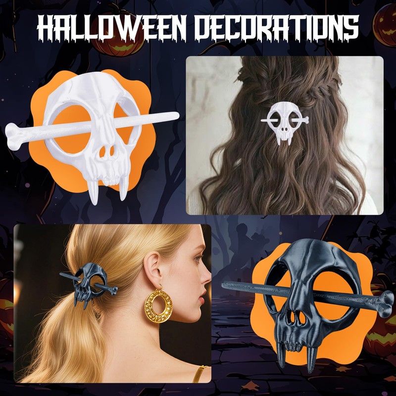 4PCS Cat Skull Hair Stick, Gothic Halloween Cosplay Bone Hair