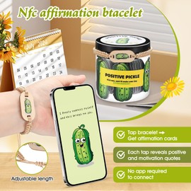VZZNN 12 Pack Positive Pickle Cards Jar with NFC Bracelet - Bulk Emotional Support Gift Set,60 Affirmation Cards in Jar for Women Teens Friends Coworkers,Uplifting Inspirational Gifts Box